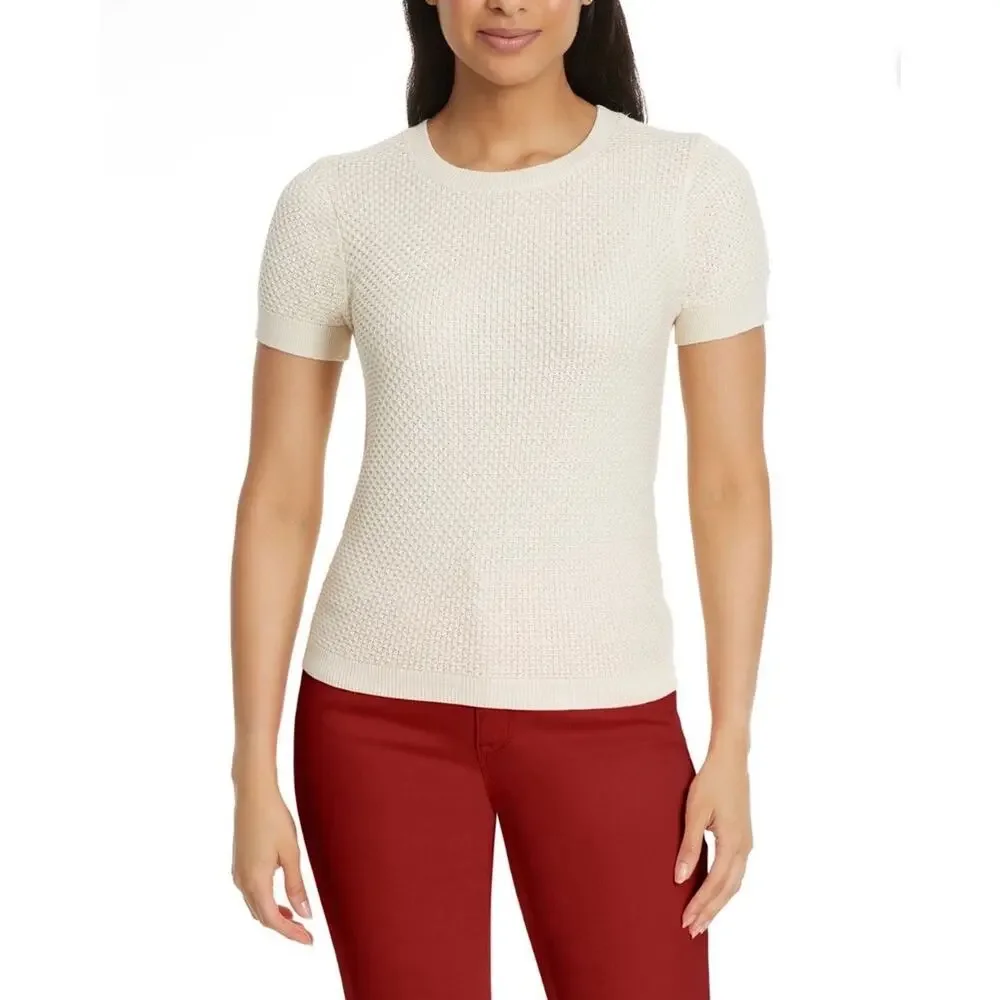 Nine West Short Sleeve Spring Sweater Size M Off White